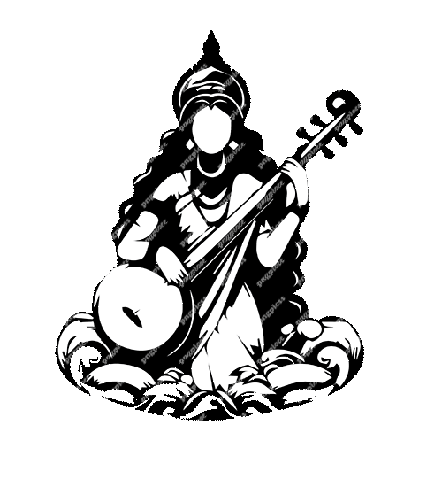 Saraswati Sticker Black White PNG png