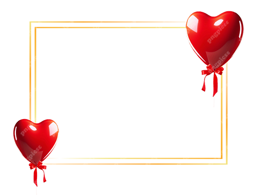 Golden Frame with Heart Shape Balloons PNG png