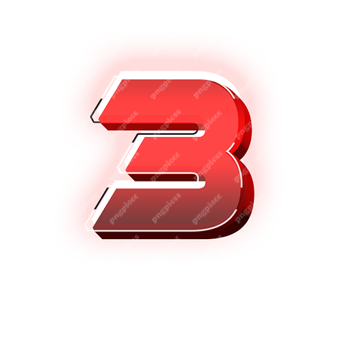3 three in Red 3D PNG png