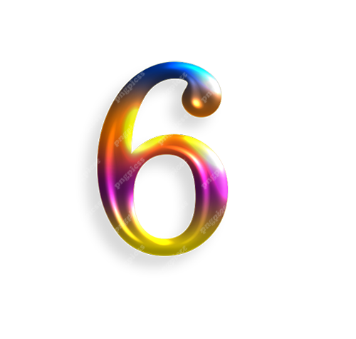 6 Six in Multicolour PNG png